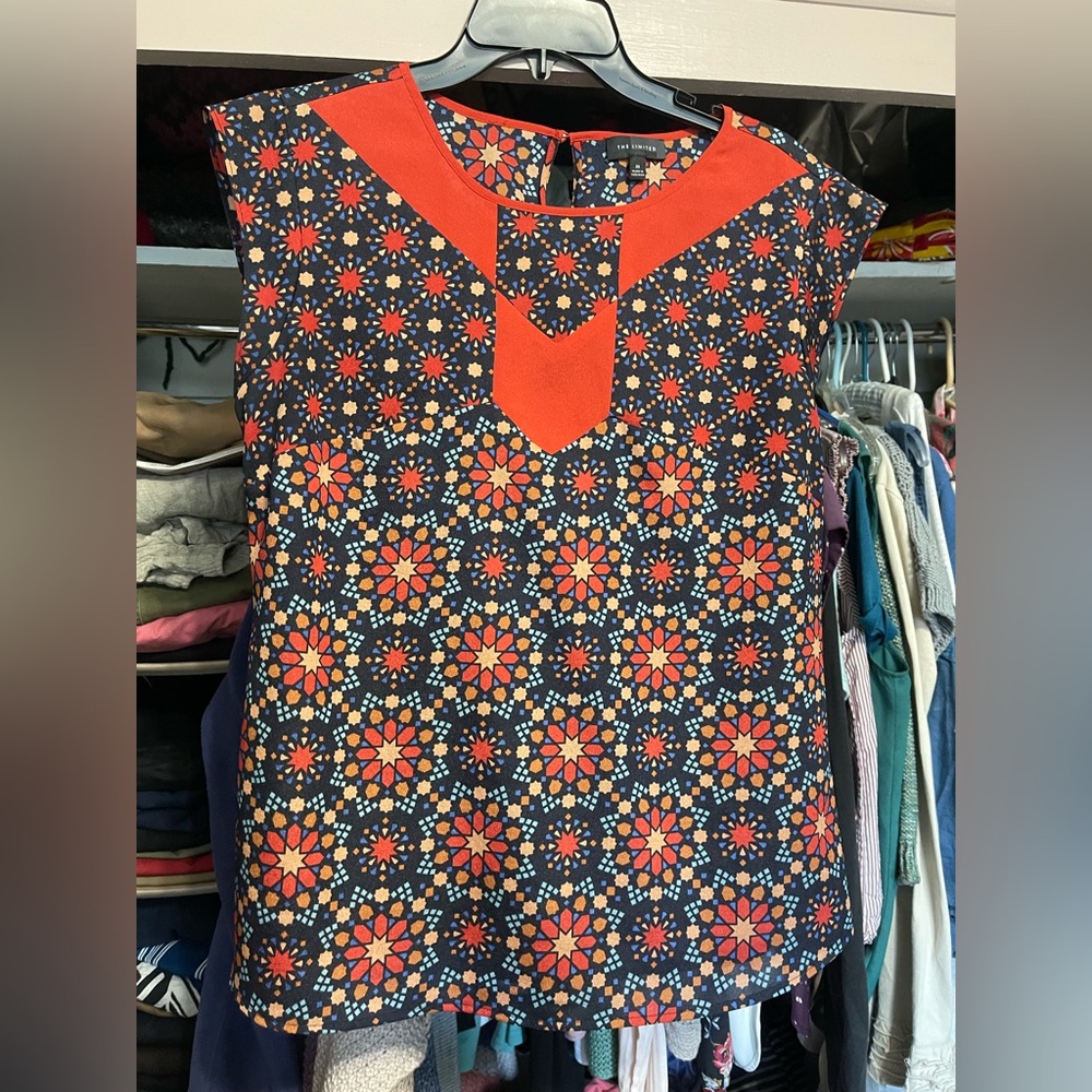 The Limited Red and Black Geometric Blouse